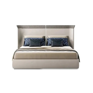 Modern Wood Double Bed High End Bed Frame - Beige / Bed Frame + Extra Nightside: 341 x 129 x 221 cm - Bedroom