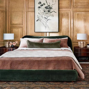 Modern Wood Velvet Upholstered King Bed Frame - Bedroom