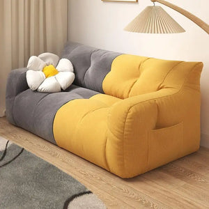Modular Double Bean Bag Sectional Sofa - Gray Orange - L 115 cm - Compressed Sofa