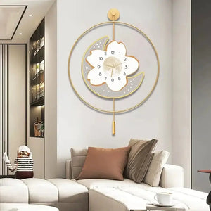 Moon and Flower Artistic Pendulum Wall Clock - Wall Clocks