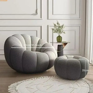 Nordic Lazy Pumpkin Cloud Sofa Chair - Gray Pedal Ottoman - 80 cm - Sofa