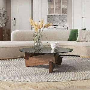 Nordic Minimalist Round Transparent Glass Wood Coffee Table - Multifunctional coffee table