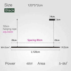 Nordic Modern Minimalist LED Pendant Lamp - Black - L 120cm / Warm White (3000K) - Pendant Lamp