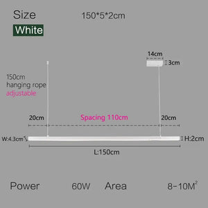 Nordic Modern Minimalist LED Pendant Lamp - White - L 150cm / Warm White (3000K) - Pendant Lamp