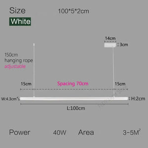 Nordic Modern Minimalist LED Pendant Lamp - White - L 100cm / Warm White (3000K) - Pendant Lamp