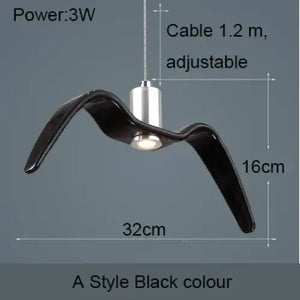 Nordic Seagull Led Birds Chandelier Ceiling Pendant Lamp - Black - 16 x 32 cm / Warm White - Ceiling Lamp