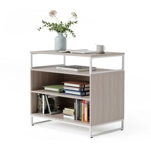 Open Storage Executive Standing Desk Cabinet - Light Walnut