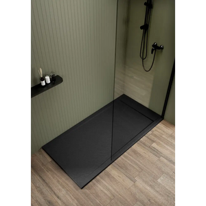 Saona Black Shower Tray with Hidden Drain Slate Texture - Platos de ducha