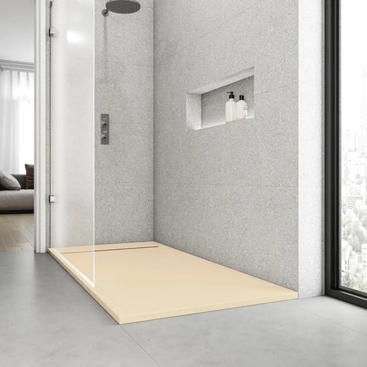 Saona Cream Shower Tray with Hidden Drain Slate Texture - 70x70 cm - Platos de ducha