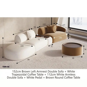 Sectional Minimalist Curved Modular Table Sofa Set - Brown White - 152 cm - Left arm Set - Compressed Sofa