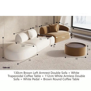 Sectional Minimalist Curved Modular Table Sofa Set - White Brown - 130 cm - Left arm Set - Compressed Sofa