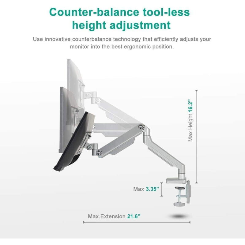 Single Monitor Desk Mount Arm silver