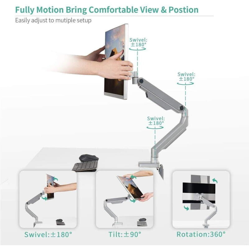 Single Monitor Desk Mount Arm silver