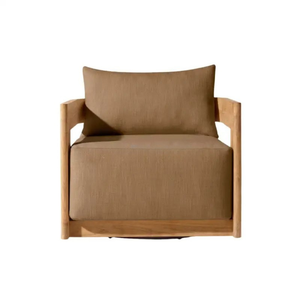 Solid teak deep seating outdoor sofa set showing natural wood grain and weather resistant finish detail.