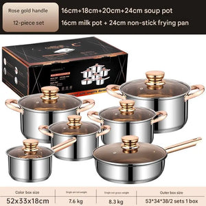 12 Piece Stainless Steel Cookware Pots Soup Pans Set - Cookware set