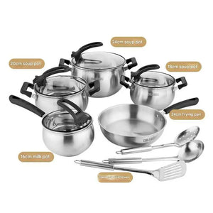 12 Piece Stainless Steel Cookware Pots Soup Pans Set - 12-piece set of arc-shaped pot (bak handle) - Cookware set