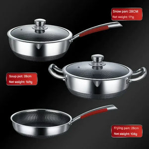 Stainless Steel Non Stick Frying Pan Cookware Pot Set - Snow pan + soup pot + frying pan three-piece set - Cookware set