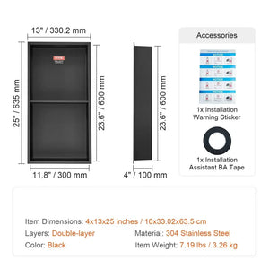 Stainless Steel Wall Inserted Double Shelves Storage