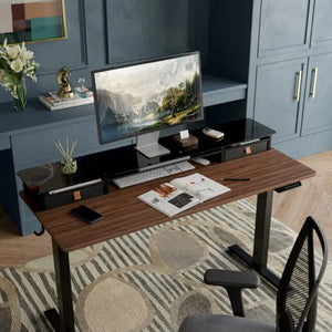 Electric Standing Desk Glass Top Double Drawer Eufaula - Desk > Standing Desk