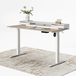 Electric Standing Desk with Double Drawer and Glass Top -