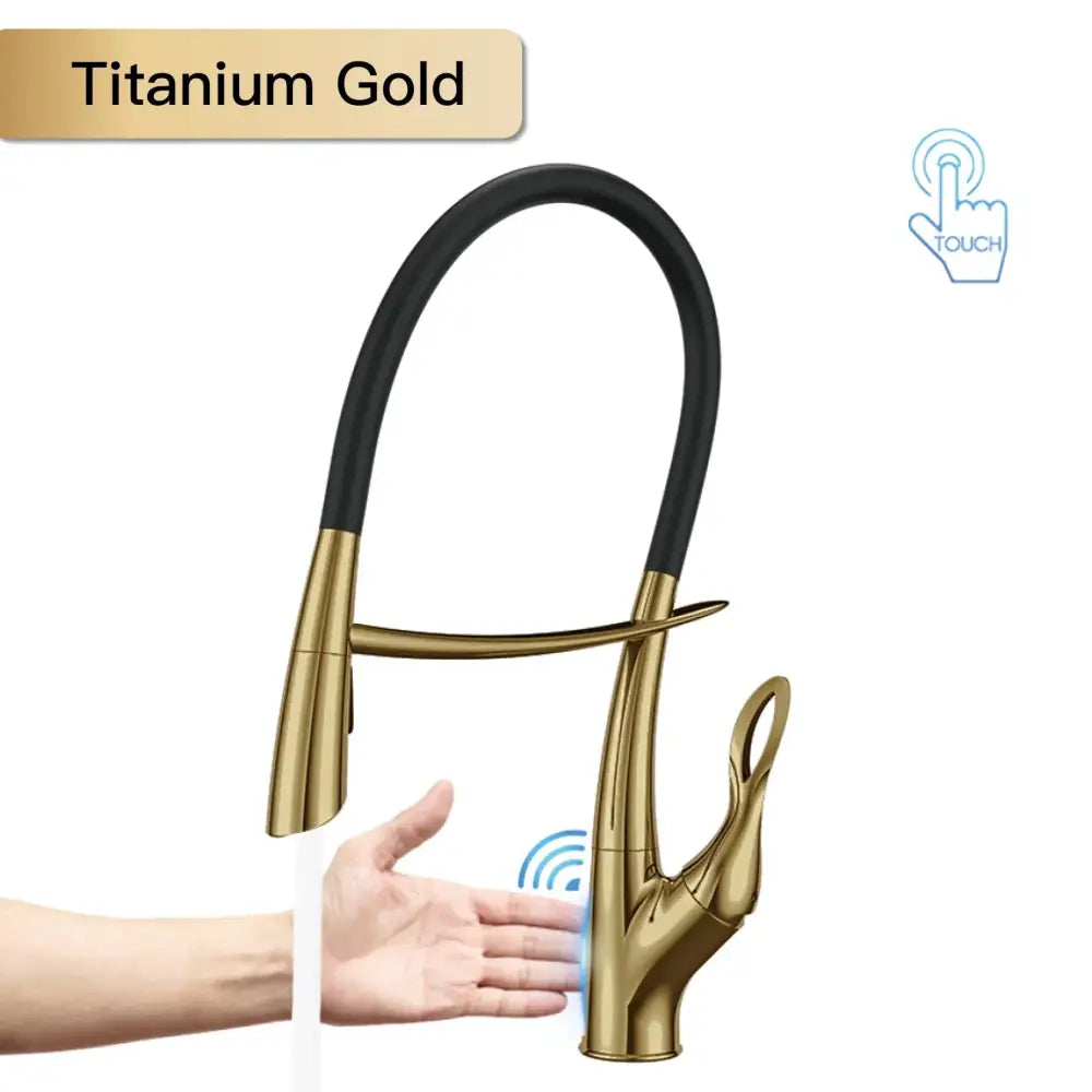 Touch Switch Cold Hot Dual Control Magnetic Sink Faucet - Titanium Gold T / G9/16 - Kitchen Faucets