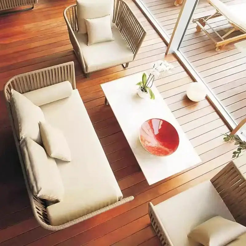 U-Shape outdoor sofa set modern rattan garden furniture detail showing woven material texture and construction quality