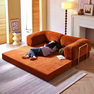 Vacuum Compression Corduroy Bed Foldable Sofa - Orange - Length 150 cm - Compressed Sofa