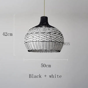 Vintage Rattan Luxry Pendant Ligth - Black and white 50cm / Black cord ceiling - Rattan Lamp