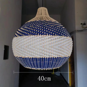 Vintage Rattan Luxry Pendant Ligth - Style E Blue 40cm / Black cord ceiling - Rattan Lamp