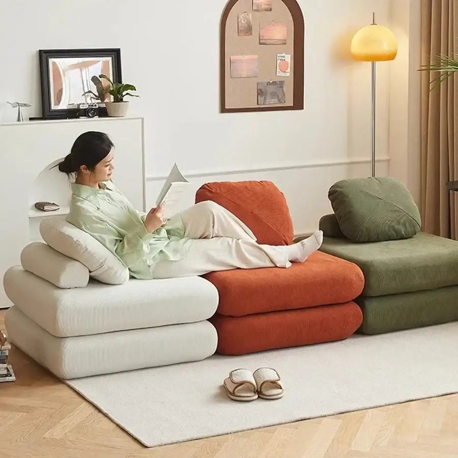 Modular Velvet Floor Sofa L-Shaped Japandi Design
