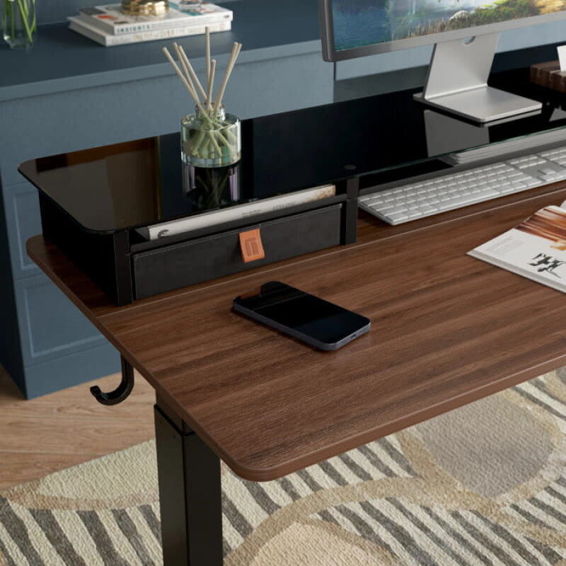 Electric Standing Desk Glass Top Double Drawer Eufaula