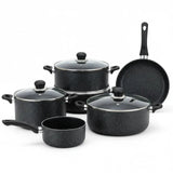 10 Pieces Aluminum Non Stick Pot Frying Pan Cookware Set - 10cs - Black - Cookware set