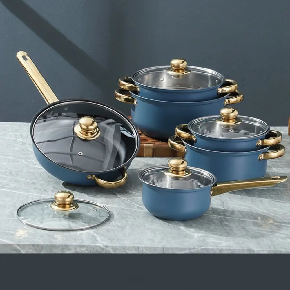 12 Piece Stainless Steel Glass Lid Non Stick Cookware Set - Cookware set