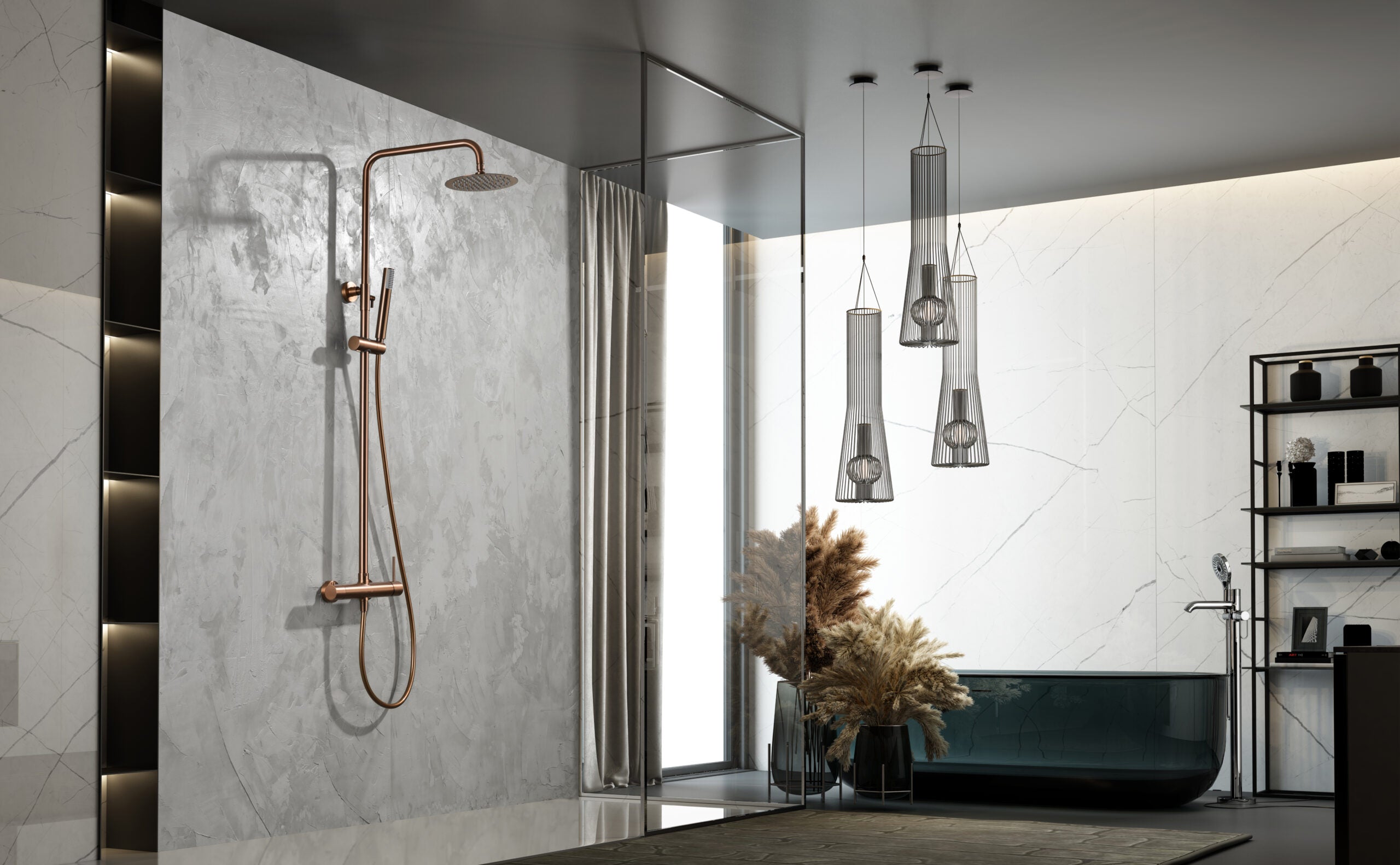 Brushed Rose Gold Single Handle Shower Set, view 3