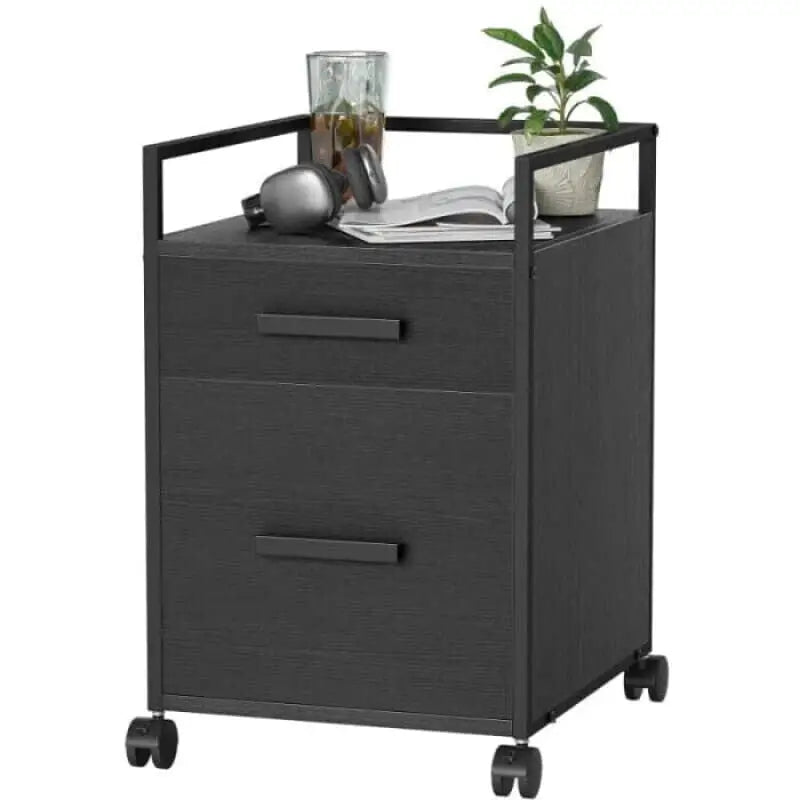 2-Drawer File Cabinet - Black - Drawer Rolling