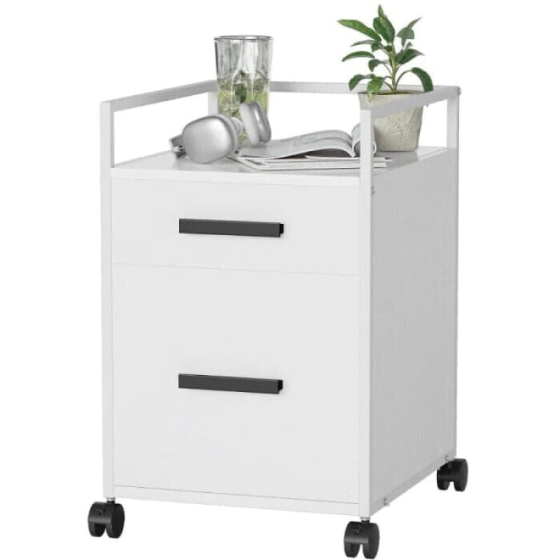 2-Drawer File Cabinet - White - Drawer Rolling