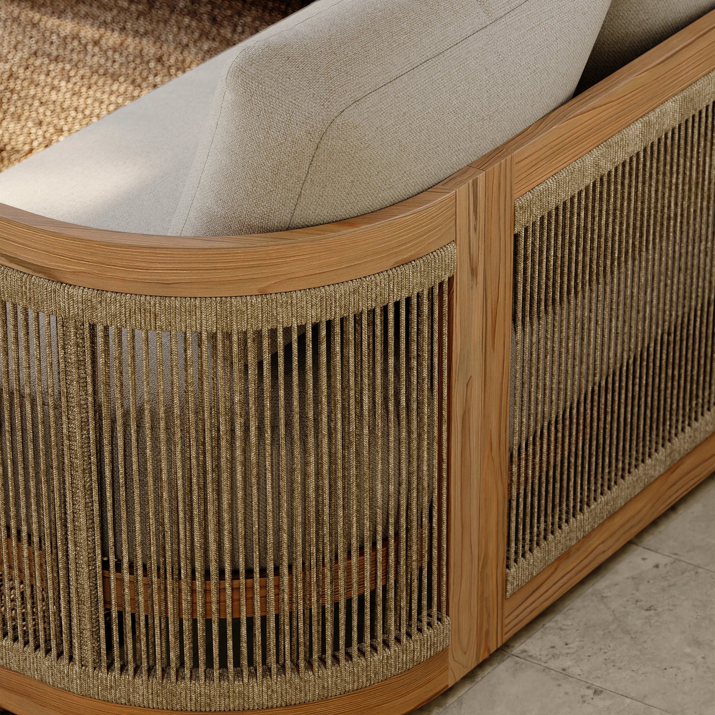 4 Pieces Teak Hand Woven Rope Outdoor Sofa Set