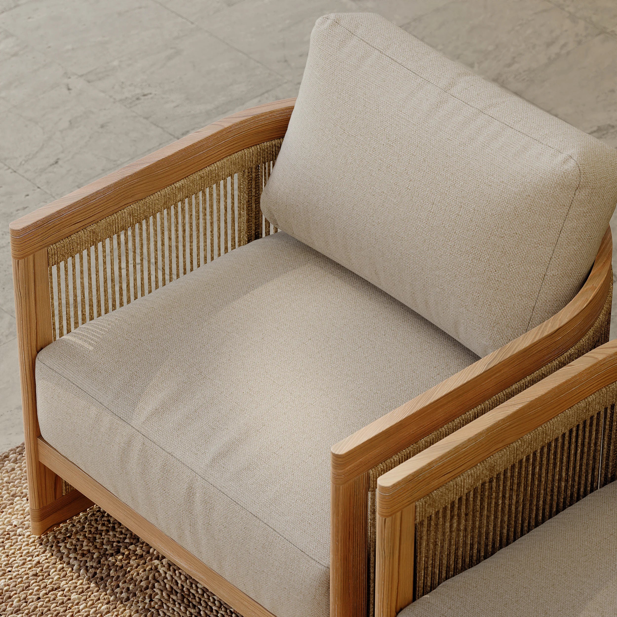 4 Pieces Teak Hand Woven Rope Outdoor Sofa Set