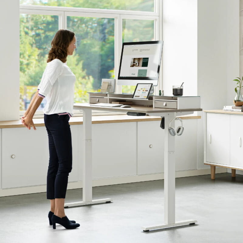 Electric Standing Desk Glass Top Double Drawer Eufaula