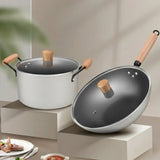 3 Piece Non Stick Stone Wok Frying Pan Pot Cookware Set - 2 piece set - Cookware set