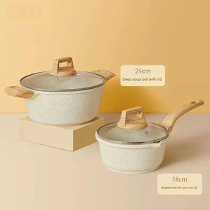 4 Piece Non Stick Cookware Frying Pan Soup Pot Set - Two-piece soup pot + milk pot - Cookware set