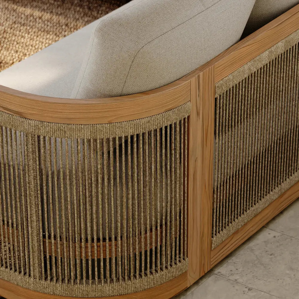 4 Pieces Teak Hand Woven Rope Outdoor Sofa Set - Beige - Sofa