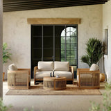 4 Pieces Teak Hand Woven Rope Outdoor Sofa Set - Beige - Sofa
