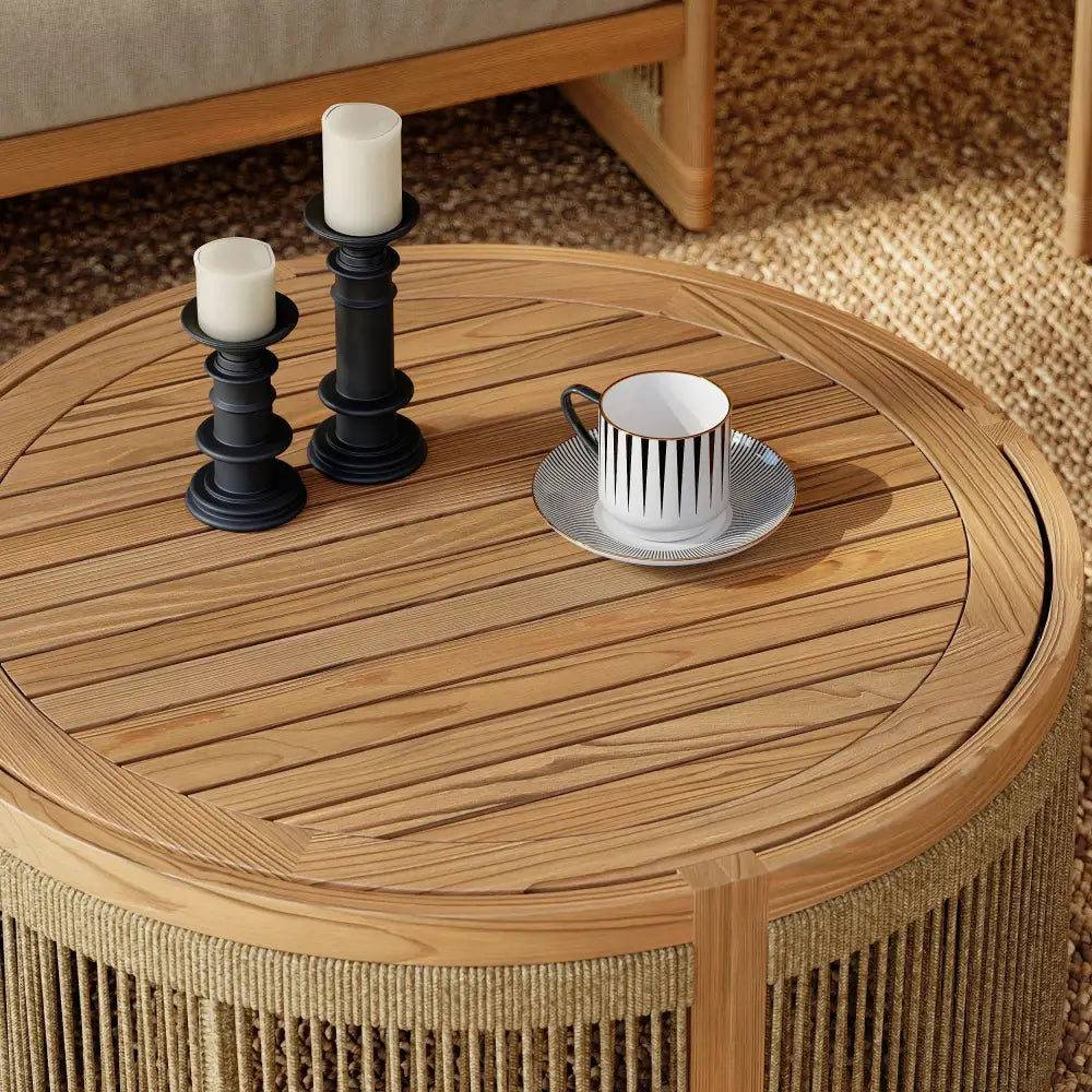 4 Pieces Teak Hand Woven Rope Outdoor Sofa Set - Beige - Sofa