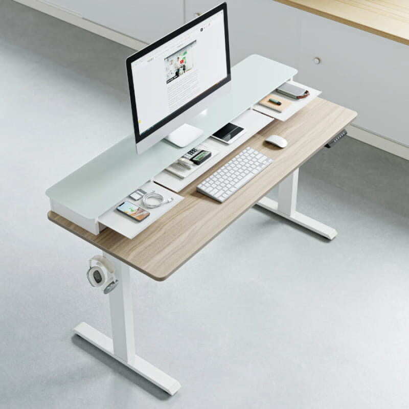 Electric Standing Desk Glass Top Double Drawer Eufaula