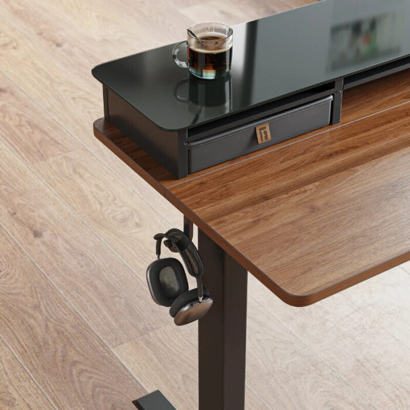 Electric Standing Desk Glass Top Double Drawer Eufaula