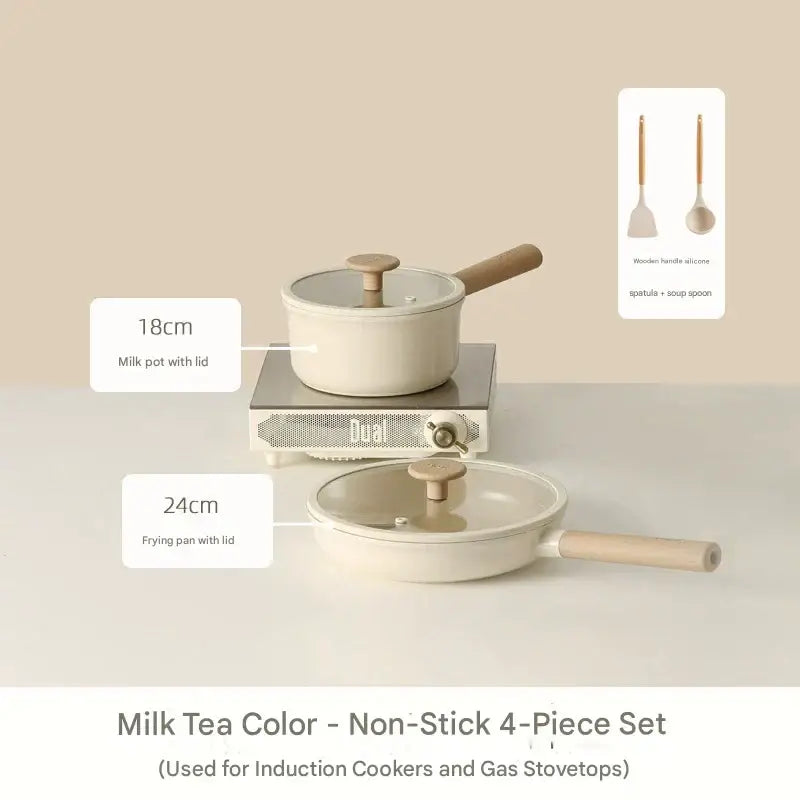 8 Piece Ceramic Non Stick Cookware Pot Pan Set - Tea non-stick pan 4-piece set - Cookware set