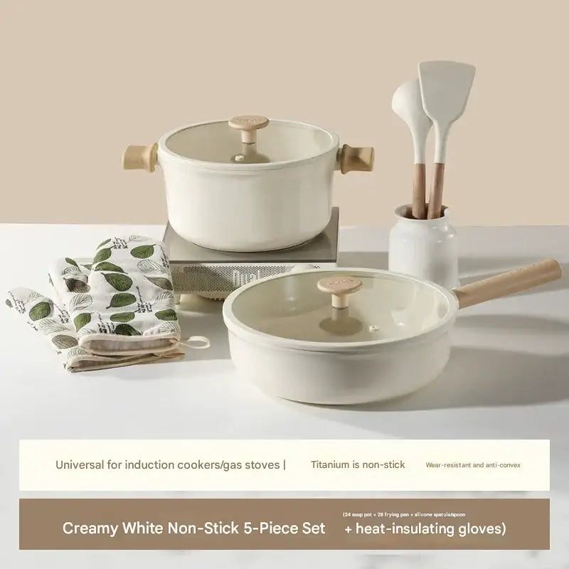 8 Piece Ceramic Non Stick Cookware Pot Pan Set - White non-stick pan 5 piece set - Cookware set