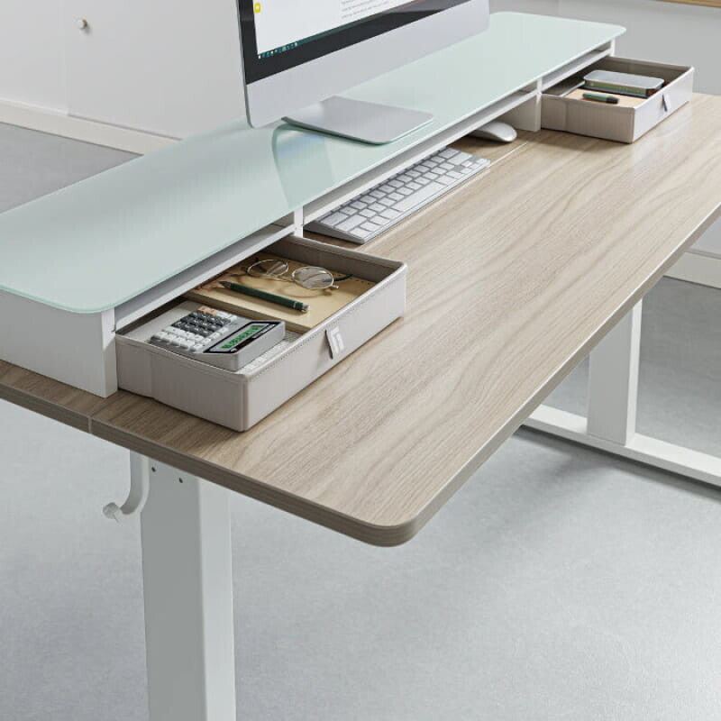 Electric Standing Desk Glass Top Double Drawer Eufaula
