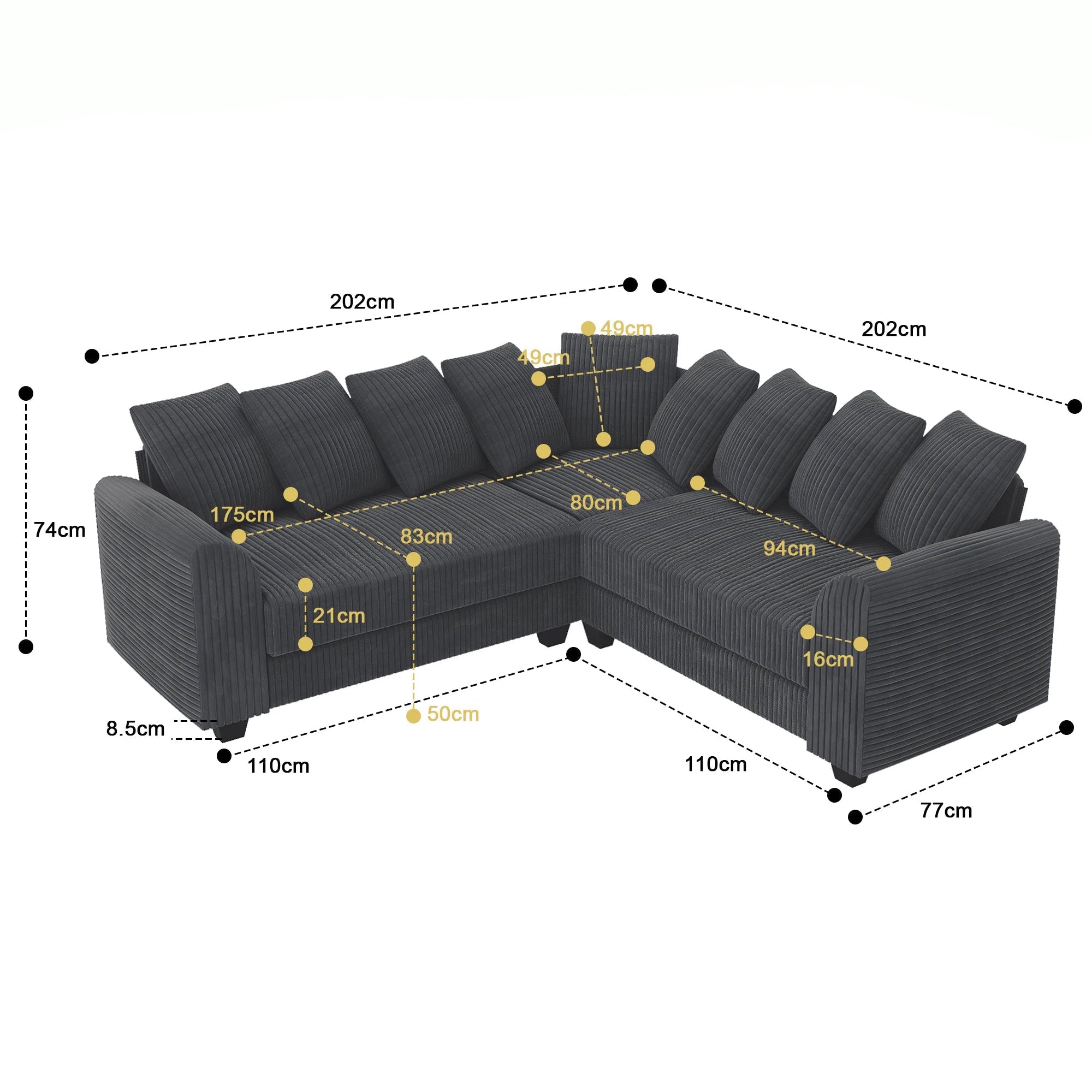 Sofá modular esquinero con cojín en forma de L